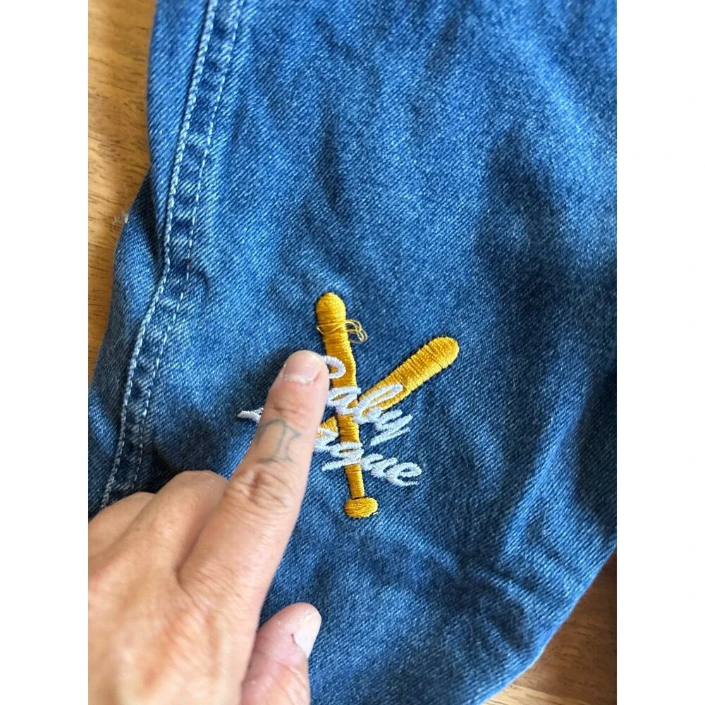 Vintage baseball denim patch baby overalls